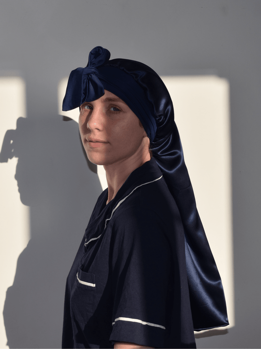 LONG 22 Momme Mulberry Silk Charmeuse Weave Bonnet for Long Hair